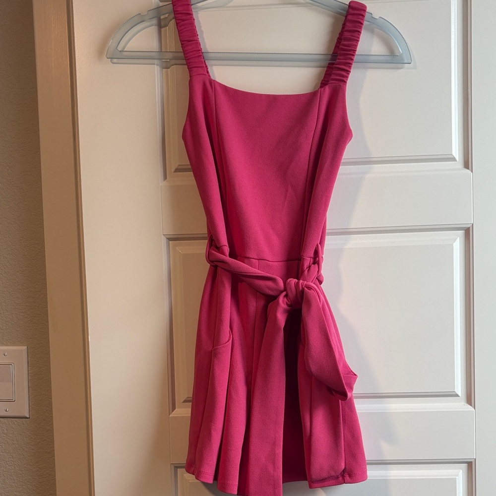 Pink Sleeveless Romper with Belt